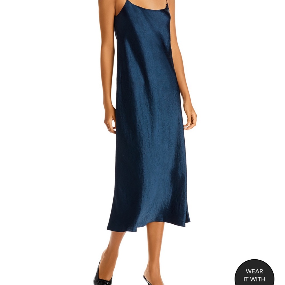 Vince Blue Spaghetti Strap Slip Midi Dress